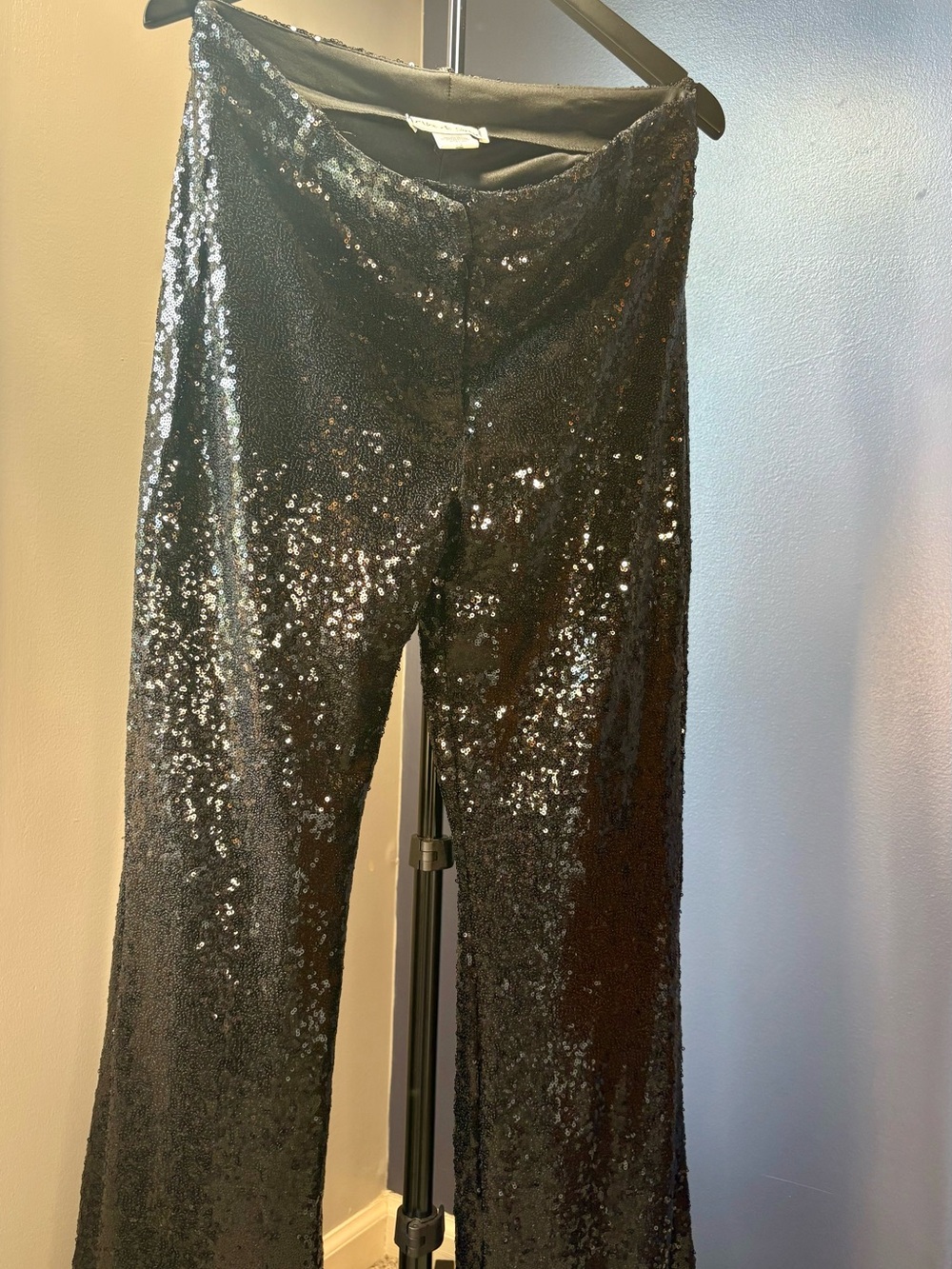Sequin Boot-Cut Pants - Black